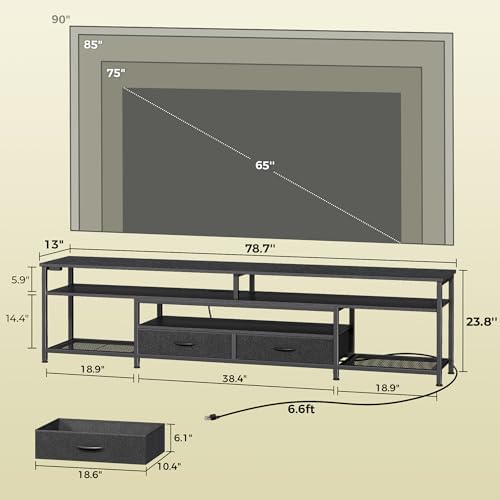 Huuger 79 Inch LED TV Stand with Power Outlets for 85 90 Inch TV - Image 6