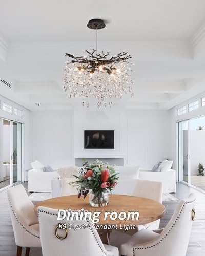 Modern Tree Branch Crystal Chandelier Luxury Black Crystal Pendant Lighting 18" Contemporary 6-Light Chandeliers for Dining Room Kitchen Bedroom Living Room - Image 2