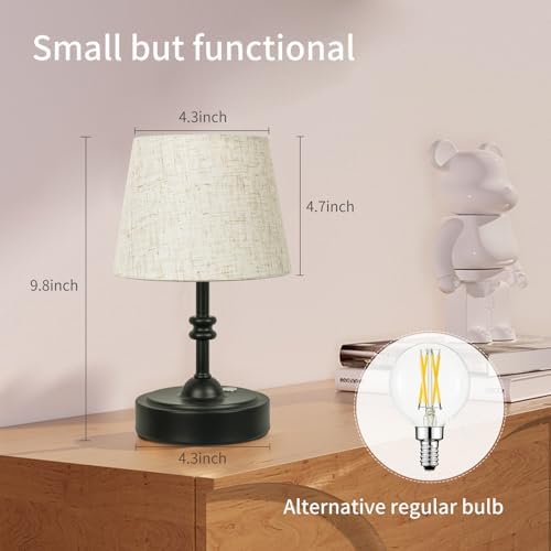 ONEWISH Small Cordless Lamp, Battery Operated Table lamp Dimmable, 4000mAh Rechargeable, Touch Bedside Lamp with Beige Linen Shade, 2700K Bulb Included, for Dining, Patio, Bathroom(Black) - Image 5