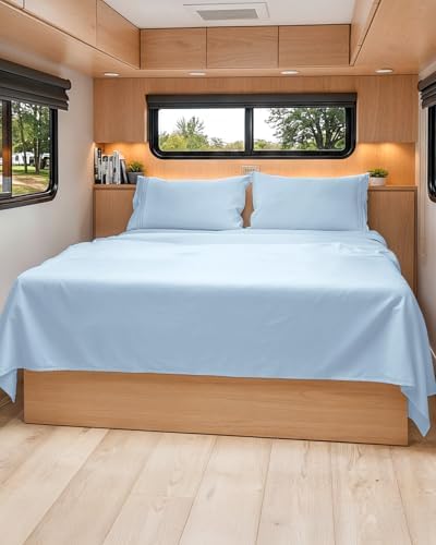 Short Queen Size 4 Piece Bed Sheet Set - RV Short Queen Sheets - Light Blue by CGKUnlimited