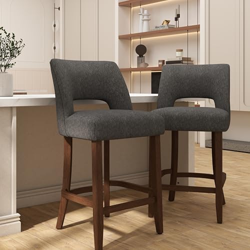 VKNOW Bar Stools Set of 2, 26" Fabric Counter Height Bar Stools, Charcoal - Image 5