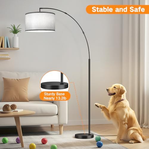 OUTON 81" Arc Floor Lamp, 12W 1080LM LED Dimmable Floor Lamp with 16" Gray Lampshade, Remote Control & Foot Switch, 4 Colour Temperatures, Tall Standing Lamp for Living Room Bedroom Office, Black - Image 6