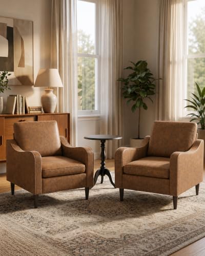 LEVELEVE Accent Arm Chair – Retro Cowhide, Upholstered Scooped Comfy Reading Chair for Living Room, Bedroom, Apartment, Waiting Room - Image 3
