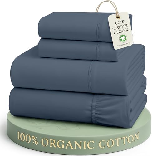 LANE LINEN Full Size Bed Sheet Set 100% Organic Cotton 4pc - Estate Blue by LaneLinen