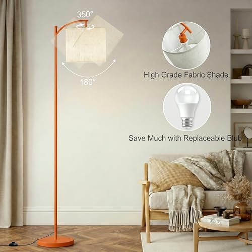 mukuxin Floor Lamp, LED Floor Lamp with Foot Switch & Adjustable Linen Lampshade, Tall Modern ARC Standing Lamps with 9W Replaceable Blub for Living Room Office Bedroom - Image 4