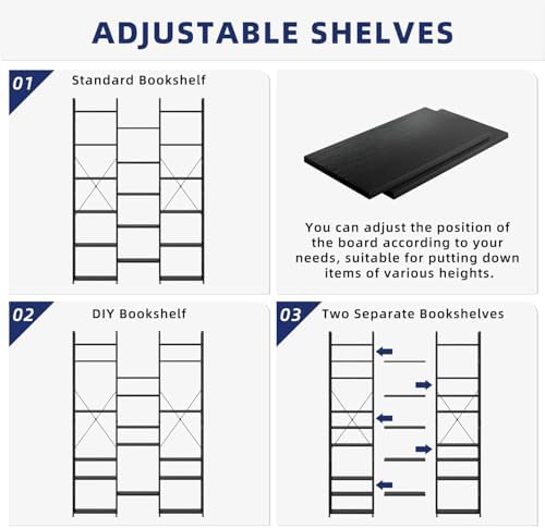 NUMENN Triple Column 6 Tier Bookshelf with 17 Adjustable Shelves, Black - Image 6