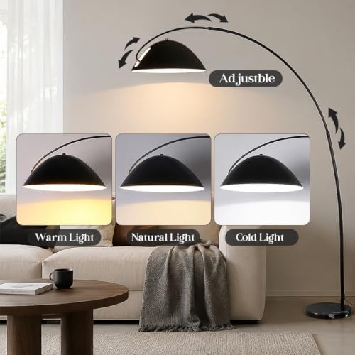 Black Arc Floor Lamp,70"Arch Floor Lamps for Living Room Modern Arched Floor Lamp Metal Curved Arc Floor Light with Black Marble Base Arch Standing Lamp for Offices Bedrooms,E26 Bulb,3 Light Color - Image 5