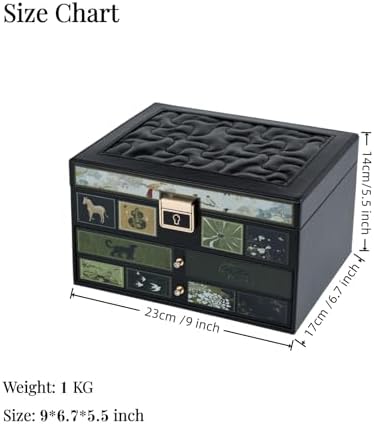 Vintage Jewelry Box with Multiple Drawers, Lockable Lid, Velvet-lined, Black with Animal Motif, Necklace and Ring Organizer (green) - Image 5