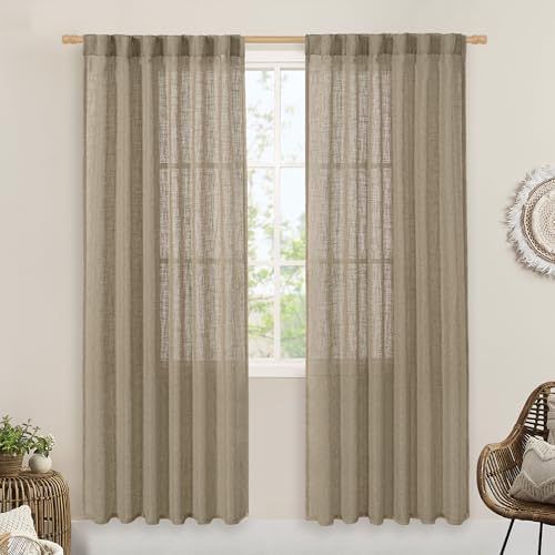 LAMIT Taupe Sheer Linen Curtains 80 inch Light Filtering Semi Sheer Panels by LAMIT