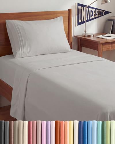 Twin XL 3 Piece Sheet Set - College Dorm Room Essentials - Light Grey by CGKUnlimited