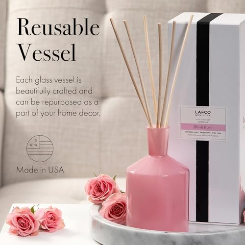 LAFCO New York Classic Reed Diffuser, Blush Rose - 6 oz - Up to 3 Months Fragrance Life - Reusable Glass Vessel - Natural Wood Reeds - Made in the USA - Image 5