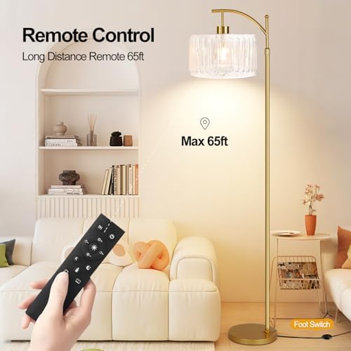 ILLMTW Glass Floor Lamp for Living Room,Bedroom,Gold Dimmable Standing Lamp with Remote,Brass White Tall Lamp Boho Mid Century Modern Floor Lamps Arc Floor Light Lamp Bohemian - Image 4