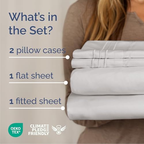 King Size 4 Piece Sheet Set - Breathable & Cooling Sheets - French Grey - Image 2