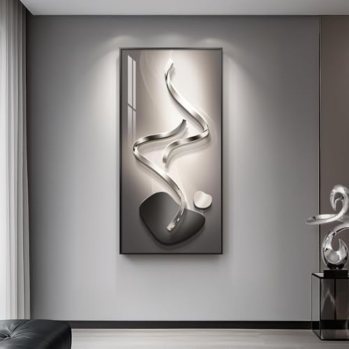 Large Framed Black Gray Abstract Wall Art for Living Room, Vertical 30x60 by Cuspin