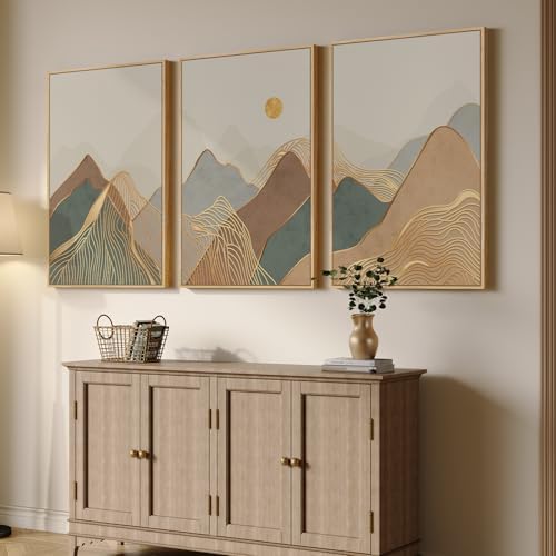 Large Framed Boho Modern Mountain Wall Art for Living Room, 3 Piece, 24x36 - Image 2