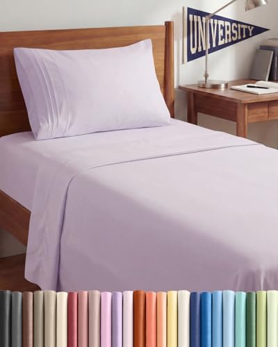 Twin XL 3 Piece Sheet Set - College Dorm Room Essentials - Light Lavender by CGKUnlimited