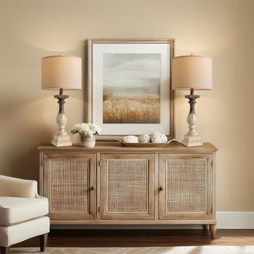 BOBOMOMO 27" Farmhouse Table Lamps with USB-A +C Ports, Vintage Rustic Side Table Lamps Set of 2, Linen Shade, Retro Bedside Night Stand Lamps for Living Room, Bedroom (Blubs not Included) - Image 7