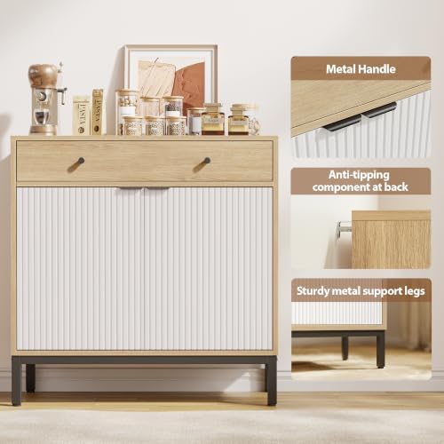 Mericonia Sideboard Buffet Cabinet Storage, Modern Wood Console Fluted Credenza - Image 5