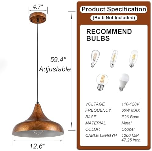 Lingkai 12.6" Farmhouse Pendant Light, Rustic Vintage Hanging Light Fixture Ceiling Mount Lamp for Kitchen Island Dining Room - Image 3