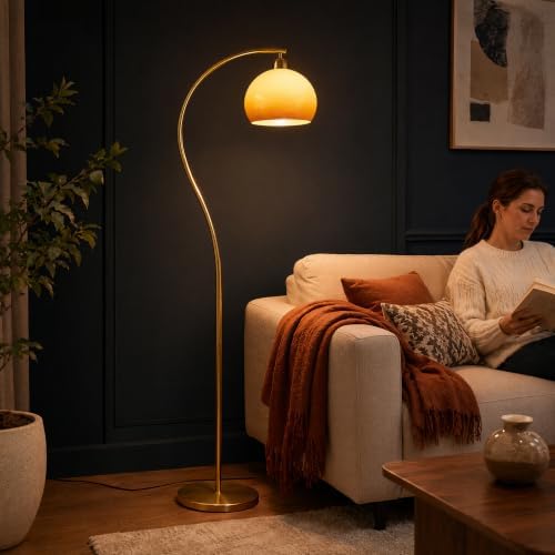 Gold Arc Floor Lamp with Orange Glass,61.8” Arch Lamp for Living Room - Image 3