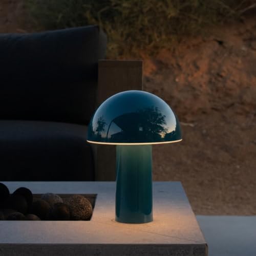Brightech Celia Small Table Lamp – 10" Touch-Controlled Mushroom Accent Lamp, Cordless & Dimmable LED, Portable Bedside Night Light, Sustainable Light, Recycled Modern Patio Lamp for Home Décor – Teal - Image 3