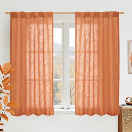LAMIT Linen Curtains 48 Inch Length Semi Sheer Light Filtering 2 Panels by LAMIT