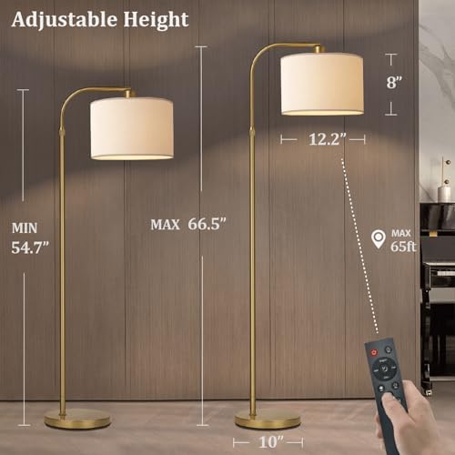 Gold Floor Lamp with Remote Control, 1200 Lumens Adjustable Height Dimmable Arc Floor Lamp for Living Room, Modern Standing Lamp for Bedroom, Office, LED Smart Bulb Included - Image 6