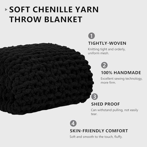 L'AGRATY Chunky Knit Throw Blanket for Couch, 72'' x 84'' Knit Throw, Black - Image 2