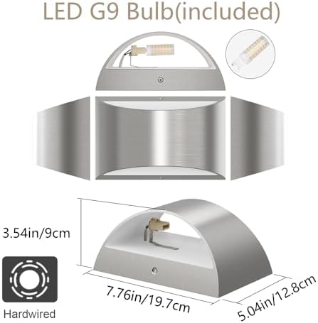 Aipsun Nickel Modern LED Wall Sconce Hardwired Indoor Wall Lights 1 Pack Up and Down Wall Mount Light for Living Room Bedroom Hallway Corridor Conservatory Warm White 3000K(with G9 Bulbs) - Image 4
