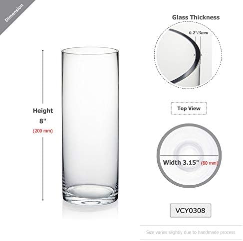 WGVI Quality Thick Clear Cylinder Glass Vases, 3" W x 8" H, Bud Vase Skinny Narrow Floral Bouquet Flower Container for Wedding Centerpieces Tabletop Décor Brush Pen Holder, Bulk Wholesale, 12 Pieces - Image 2