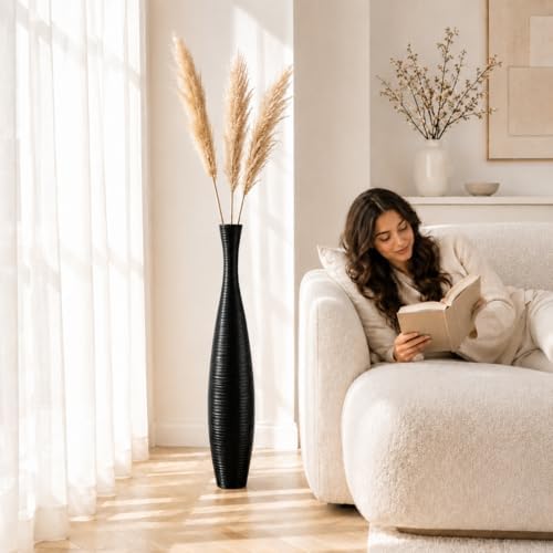 Leewadee Large Floor Vase 34 inches Mango Wood for Pampas Grass, Dried Flowers - Image 2