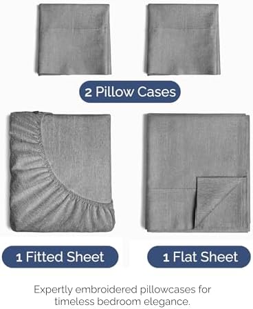 Queen Size 4 Piece Sheet Set - Breathable & Cooling Sheets - Heathered Grey - Image 2