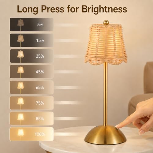 4 Pcs Cordless Table Lamp Rechargeable Touch Lamp Gold Woven - Image 4