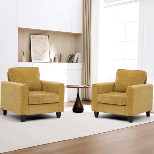 Accent Chairs Set of 2 for Living Room, Mid Century Modern Upholstered Living Room Chair, Chenille Reading Armchair for Apartment, Waiting Room, Office, Yellow by choairy