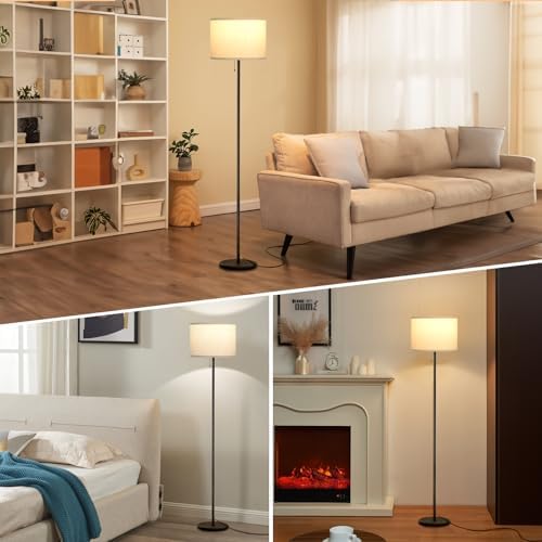 Ambimall Modern Standing Floor Lamp for Living Room & Bedroom with 3 Color Temperatures Bulb & Pull Chain Switch, 60" Tall with Beige Shade & Black Pole - Image 6