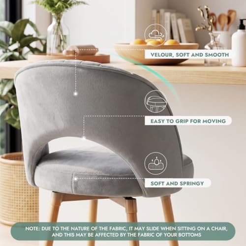 Swivel Bar Stools Set of 4, Counter Height Barstools for Kitchen Island, 26" Seat Height Bar Chairs for Dining Room, Velvet Upholstered Bar Stool with Back and Footrest, Gray - Image 4