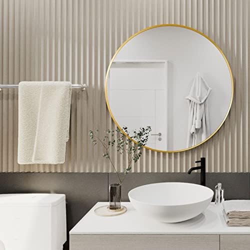 HARRITPURE Round Mirror 23.6" Gold Wall Mounted Circle Mirror with Aluminum Alloy Frame Modern Design for Bathroom, Living Room, Vanity, Bedroom, Entryway - Image 3