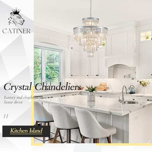 CATINER 24" Modern Crystal Chandeliers,15-Light Chrome Round Light Fixture - Image 3