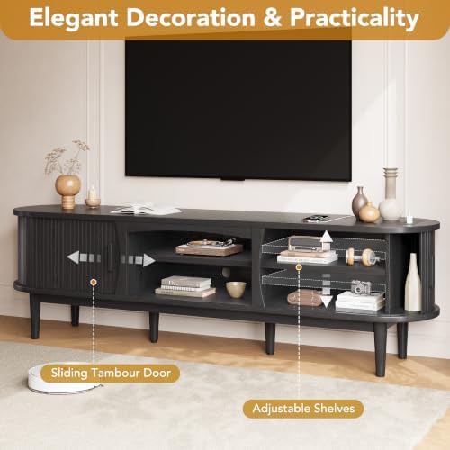 Decofy 69" Fluted TV Stand for TVs Up to 80" with Charging Station, Black - Image 4