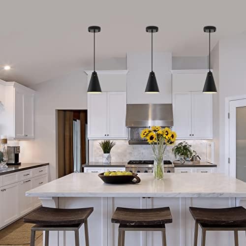 Black Pendant Light for Kitchen light fixtures,Small Modern Industrial Chandeliers with Cone Metal Shade,Mini Adjustable Cord Hanging Lighting Fixtures for Over island,Bar,Dining Room.(1 Pack) - Image 2