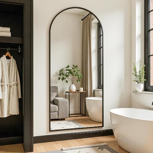 Oversized Floor Mirror, 72"x32" Arched Full Length Mirror, Black - Image 3