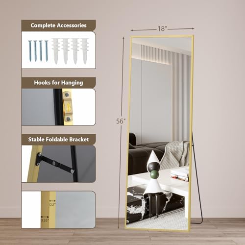 Mirrorons 56"x18" Gold Full Length Mirror, Large Floor Mirror with Stand - Image 4