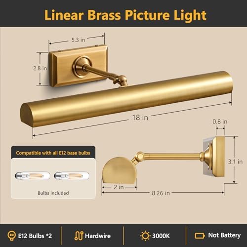 18 inch Brass Picture Light Hardwired Picture Light Library Light - Image 4