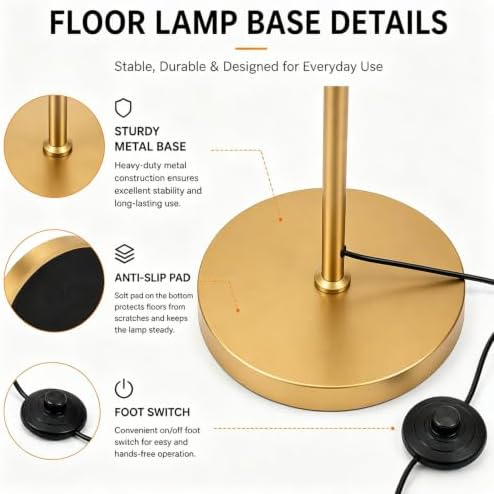 Vintage Gold Arc Floor Lamp with Orange Glass Shade - Image 4