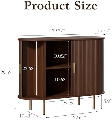 DHH Sideboard Buffet Cabinet with Storage,Mid Century Modern Fluted Accent Coffee Bar Console Table,Tambour Sliding Doors& Adjustable Shelf for Kitchen, Living Room, Entryway(Walnut, 40Inch) - Image 2