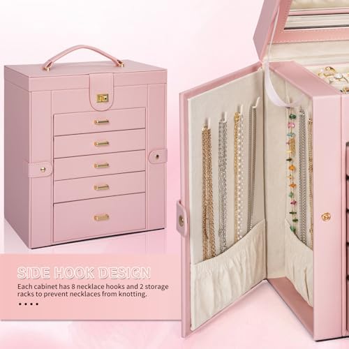 AKOZLIN 6-Tier Jewelry Box Organizer 5 Drawers Storage Pink Large - Image 4