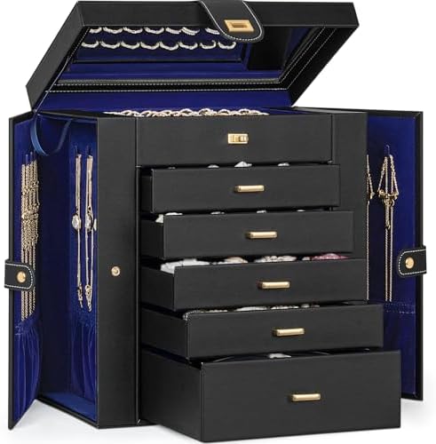 AKOZLIN 6-Tier Jewelry Box Organizer 5 Drawers Storage XLarge BlackBlue by AKOZLIN