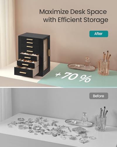 SONGMICS Jewelry Box Organizer, 360° Rotating, 7 Drawers, Ink Black - Image 6