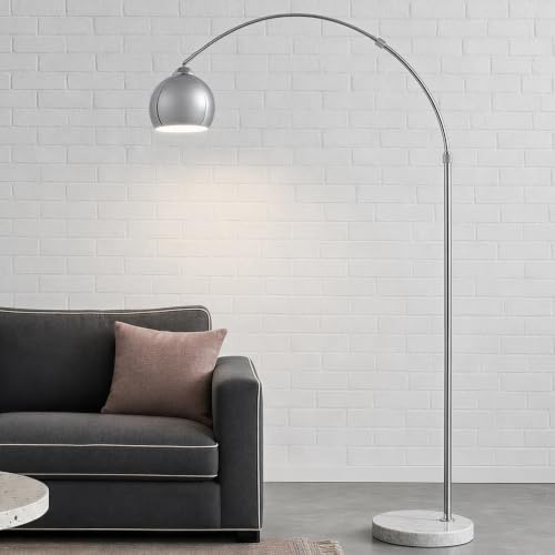 Chrome Arched Floor Lamp with Silver Lampsharp for Living Room by Lightupyourofficeandhome