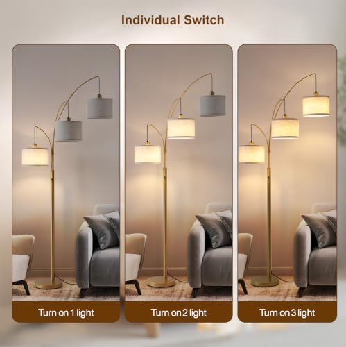 Dimmable Floor Lamp with Remote, Beige Shade Gold Pole - Image 4